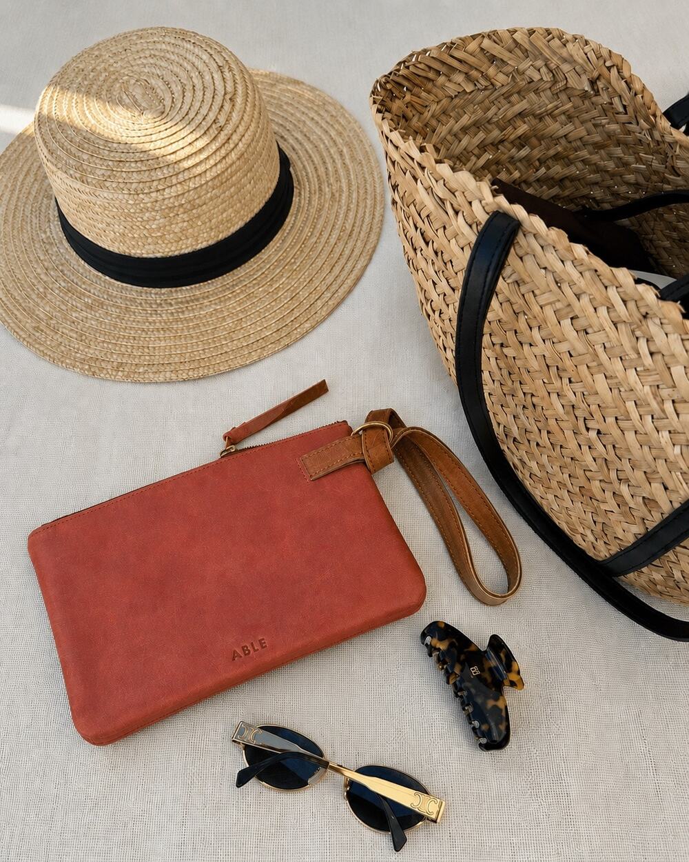ABLE Rust Vegetable Tanned Leather Wristlet Artisan Made Ethical Boho Clutch